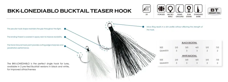 BKK Hooks>LONEDIABLO White Bucktail Teaser Hooks