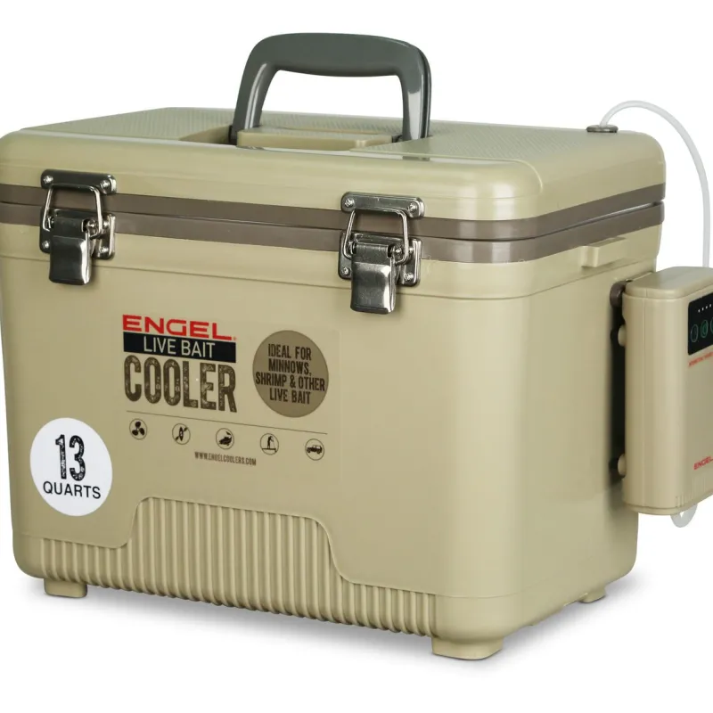 Engel Tackle Boxes & Storage>13 Quart Live Bait Pro Cooler with AP3 Rechargeable Aerator & Stainless Hardware