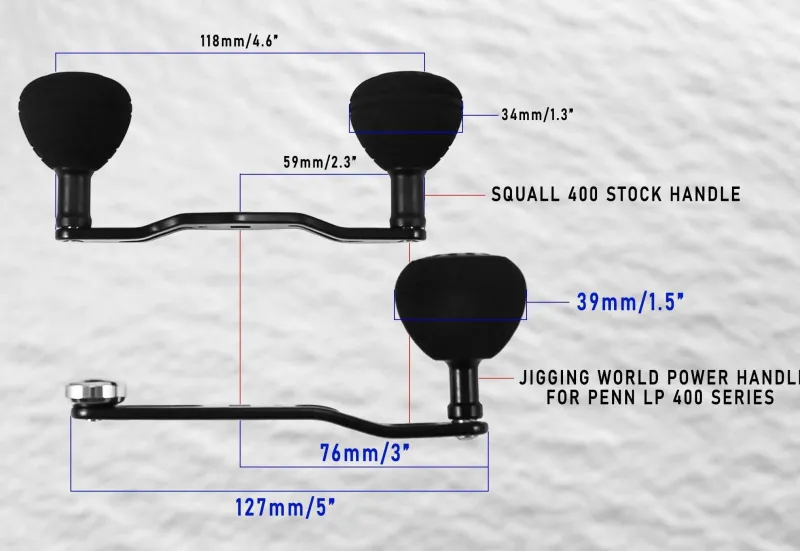 Jigging World Penn Power Handles>- Power Handles for Penn Squall 400 & Fathom 400 Low Profile Reels