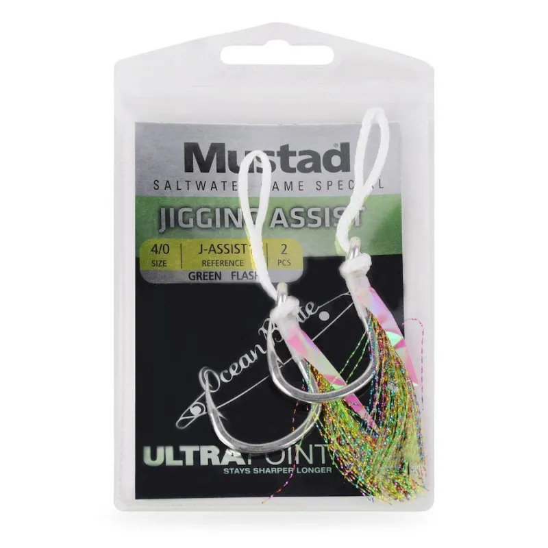 Mustad Hooks>J-Assist1 Heavy Duty Jigging Assist Rig with Green Flash